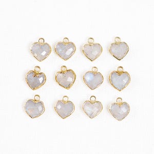 Small Rainbow Moonstone Heart Charm, 18k Gold Plated, Iridescent Heart, 9mm, 1pc image 3