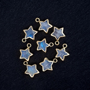 Rainbow Moonstone Star Charm, 18k Gold Plated, Electroplated Star, Faceted Star, For Earrings or Necklaces, Small Star Pendant, 9.75mm, 1pc