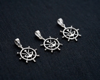 Sterling Silver Captains Wheel Pendant, Nautical Charm, Anchor Charm, Travel Charm, Captains Wheel Charm, Ship Wheel, Ship Helm Charm, 15mm