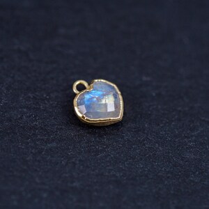 Small Rainbow Moonstone Heart Charm, 18k Gold Plated, Iridescent Heart, 9mm, 1pc image 4