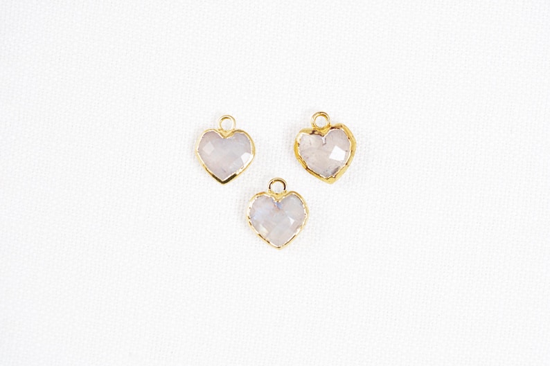 Small Rainbow Moonstone Heart Charm, 18k Gold Plated, Iridescent Heart, 9mm, 1pc image 6