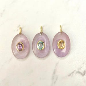 Large Oval Pink Amethyst Pendant, Citrine Inlay, 18k Gold Vermeil Bail, 21mm, 1pc