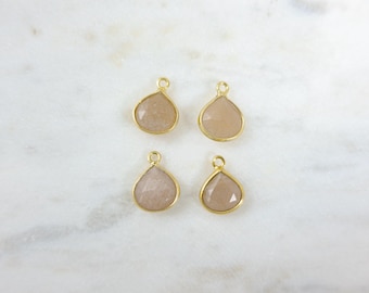 Small Peach Moonstone Teardrop Charm, 18k Gold Vermeil, 9mm, 1pc