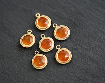 Round Carnelian Gemstone Charm, Twisted Wire Faceted Carnelian Gemstone, Bezeled Gemstone, Fancy Bezel Charm, 10mm, 1pc