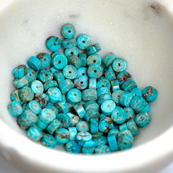 Turquoise Bead, Turquoise Heishi Beads, Turquoise Disc Beads, Turquosie Gemstone Beads, Loose Beads, Small Bead, 6x3mm 10 pcs