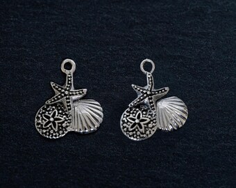Sterling Silver Shell Charm, Starfish Charm, Sand Dollar Charm, Thailand Silver, Beach Charm, Summer Charms, 15x13mm, 1pc