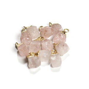 Raw Pale Rose Quartz Gemstone, Pink Gemstone, Gold Gemstone, Dainty Gemstone Drop, For Necklaces, Jewelry Making Supply, 002 image 4