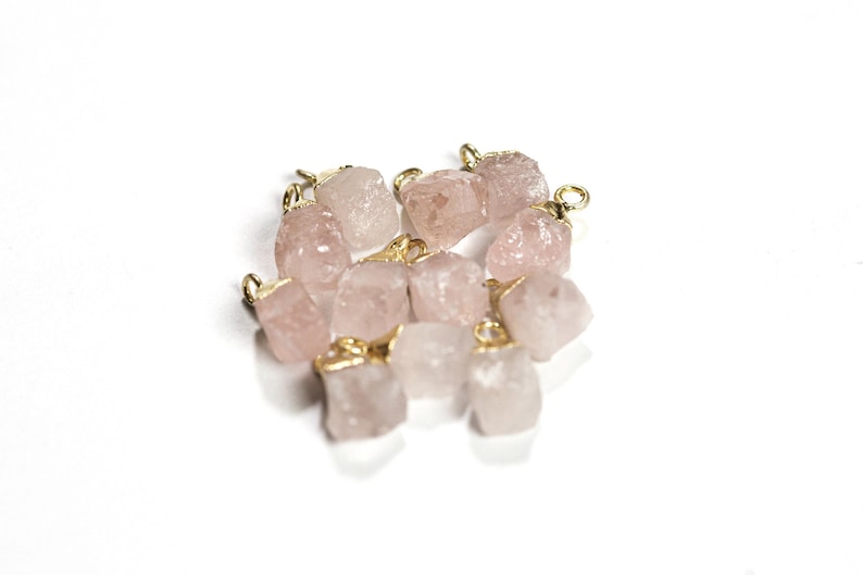 Raw Pale Rose Quartz Gemstone, Pink Gemstone, Gold Gemstone, Dainty Gemstone Drop, For Necklaces, Jewelry Making Supply, 002 image 4