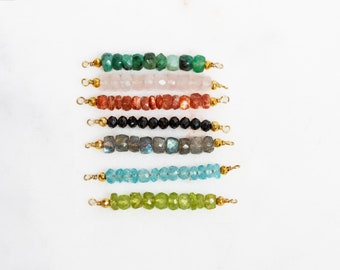 Gemstone Link Bar, Emerald Connector, Peridot, Rose Quartz, Black Onyx, Sunstone, Faceted Bead Bar, 45x5mm, 1pc