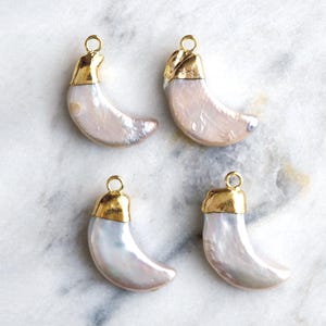 Freshwater Pearl Moon Charm, Electroplated Pearl Moon, 18k Gold Plated, Iridescent Pearl, Ocean Theme, Celestial Jewelry Findings, 20x8mm