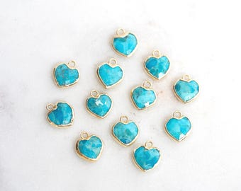 Small Turquoise Gemstone Heart Charm, Faceted Heart Drop, 9mm, 1pc