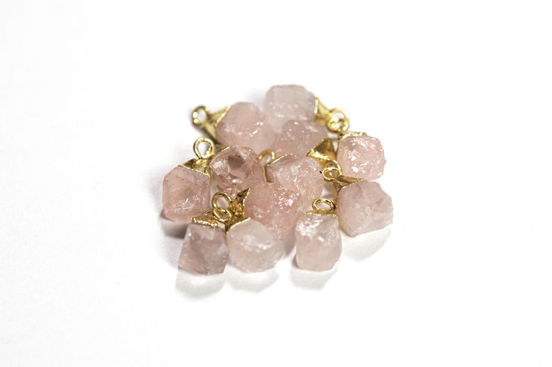 Raw Pale Rose Quartz Gemstone, Pink Gemstone, Gold Gemstone, Dainty Gemstone Drop, For Necklaces, Jewelry Making Supply, 002 image 2