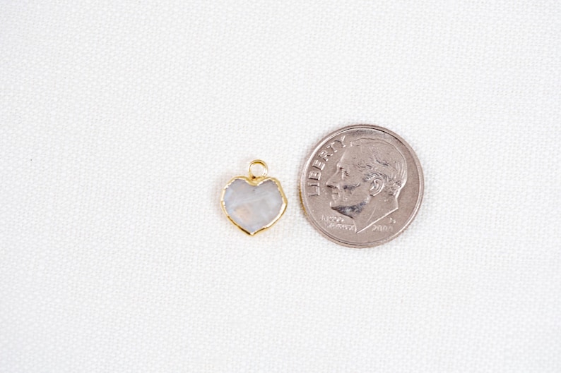 Small Rainbow Moonstone Heart Charm, 18k Gold Plated, Iridescent Heart, 9mm, 1pc image 7