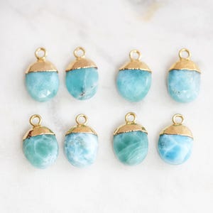 Larimar Gemstone, Faceted Oval Gemstone Pendant, Blue Gemstone Drop, Gold Cap, For Earrings, Necklaces, Dominican Gemstone, 10x8mm, 1pc