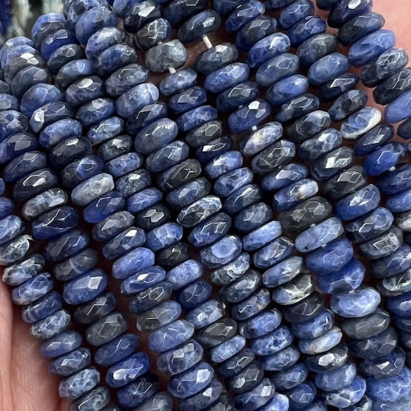 Gemstone Beads, Sodalite Bead, Sodalite Rondelle Bead, Faceted Sodalite Rondelle Bead, 8x5mm, Blue Gemstone Bead, Loose Beads, 5pcs