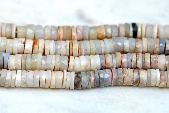 Loose Australian Opal Heishi Bead, Opal Disc Bead, Tyre Shaped Gemstone Beads, Small Bead, 6mm, Tan Beige Brown Gemstones, 10pcs