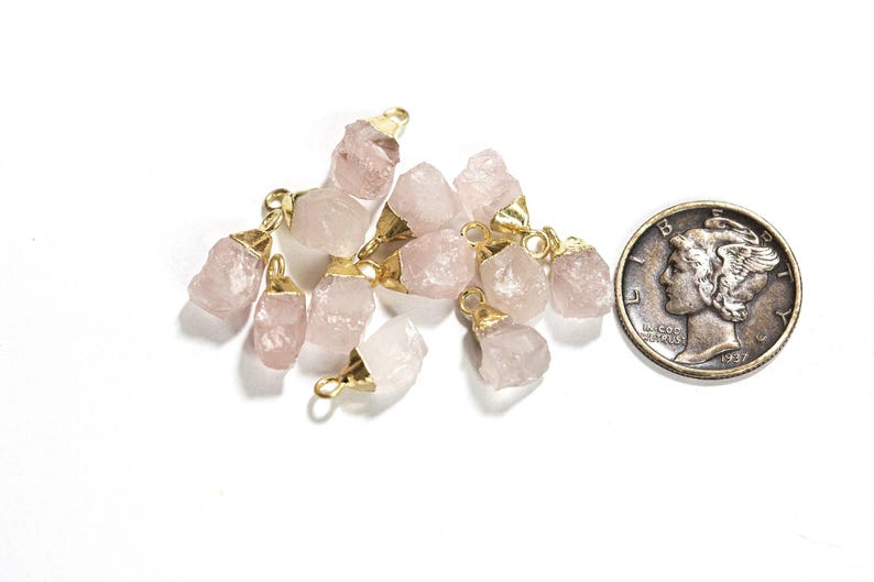 Raw Pale Rose Quartz Gemstone, Pink Gemstone, Gold Gemstone, Dainty Gemstone Drop, For Necklaces, Jewelry Making Supply, 002 image 5