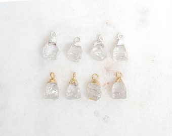 Raw Edge Crystal Quartz Charm, Gold Cap Charm, Small Rough Cut Gemstone Nugget, Raw Gemstone Drop, Gold or Silver Electroplated Drops