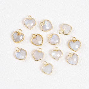Small Rainbow Moonstone Heart Charm, 18k Gold Plated, Iridescent Heart, 9mm, 1pc image 5