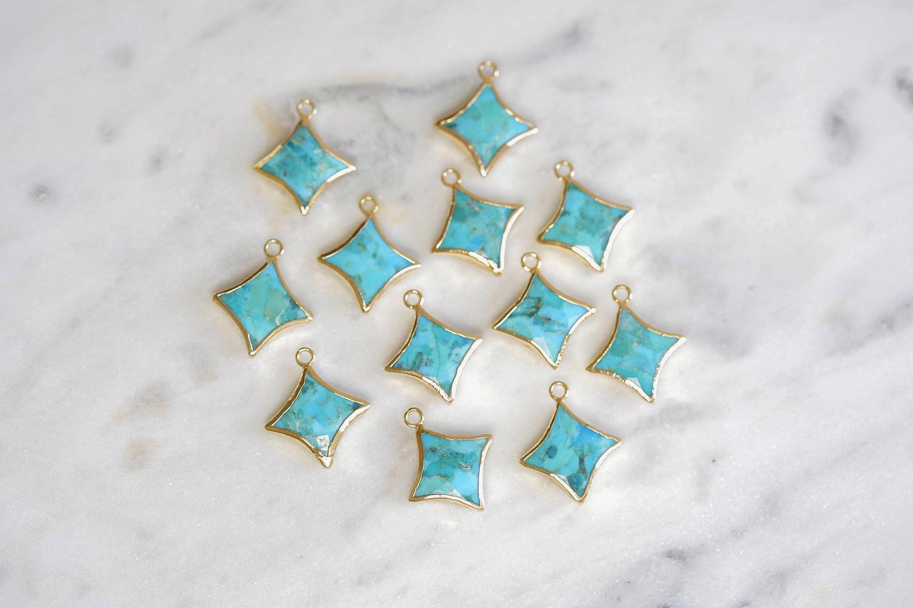 Turquoise Star Pendant, 4 Point Star, Faceted Bezel Gemstone Pendant, 14k Gold Plated, Jewelry Findings, DIY Jewelry Supplies, 1pc