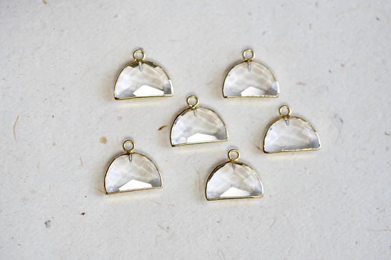Crystal Quartz Half Moon Pendant, Semi Circle Faceted