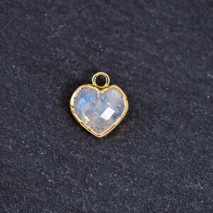 Small Rainbow Moonstone Heart Charm, 18k Gold Plated, Iridescent Heart, 9mm, 1pc image 2