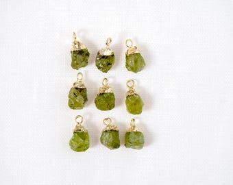 Raw Peridot Gemstone Cap Charm, August Birthstone, Raw Gemstone Drop, Gold Electroplated Drops, Green Gemstone, Rough Cut Charm, 8x6mm, 1pc