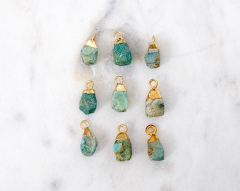 Raw Gemstone Charm, Raw Turquoise Gemstone, Small Rough Cut Gemstone Nugget, Raw Gemstone Drop, Gold Electroplated Drops