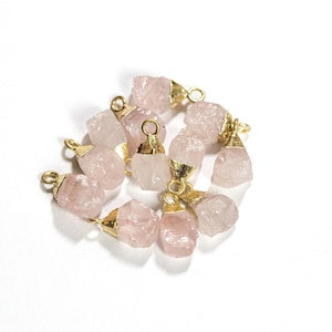 Raw Pale Rose Quartz Gemstone, Pink Gemstone, Gold Gemstone, Dainty Gemstone Drop, For Necklaces, Jewelry Making Supply, 002 image 1