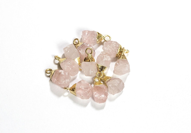 Raw Pale Rose Quartz Gemstone, Pink Gemstone, Gold Gemstone, Dainty Gemstone Drop, For Necklaces, Jewelry Making Supply, 002 image 1
