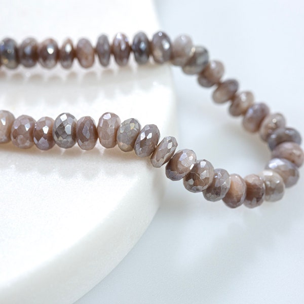 Peach Moonstone Bead, Mystic Moonstone Rondelle Bead, Faceted Moonstone Rondelle Bead, 8x5mm, Sparkly Gemstone Bead, Loose Beads, 5pcs