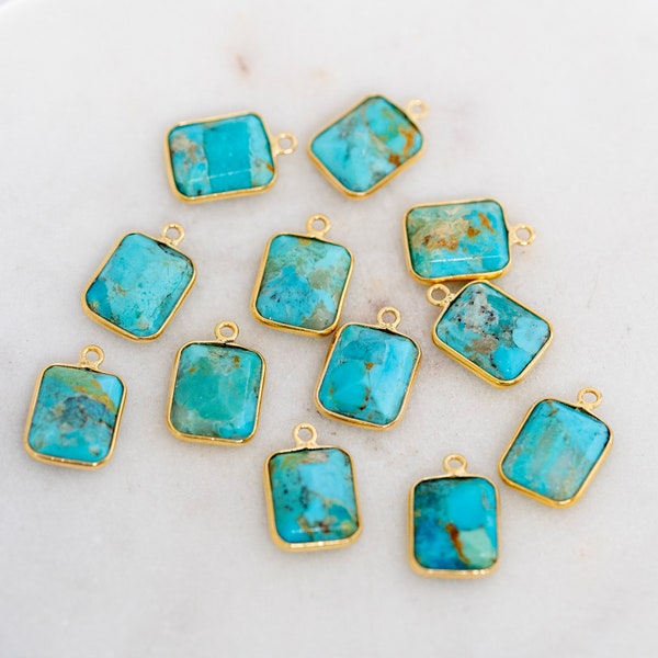 Turquoise Gemstone, Faceted Gemstone, Bezeled Turquoise Gemstone Pendant, Gemstone For Necklaces, 13x12mm