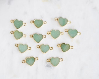 Aventurine Heart Connector, 18k Gold Vermeil Bezel, Love, Valentines Day, 10x9mm, 1pc