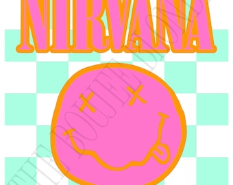 Nirvana svg, download digital, cores brilhantes, verão, nirvana, camiseta de banda, banda, gráfico do nirvana, rosa, laranja