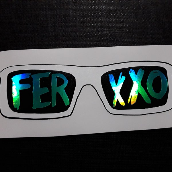 Feid Ferxxo Letters Glasses Green Holographic Foil Sticker Vinyl Decal Waterproof!