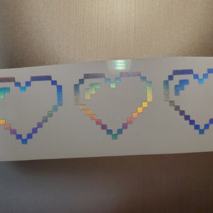 3 Pack Shiny Holographic Pixel Heart Stickers Gamer Sticker Vinyl Decal For Windows, Laptops, Water Bottles  Waterproof! Life Meter Sticker