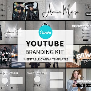Youtube Branding Kit, Editable Canva Templates, Youtube Banners, Intros, Outros, Thumbnails, Watermarks, Youtube Channel Kit, Shiny Gray
