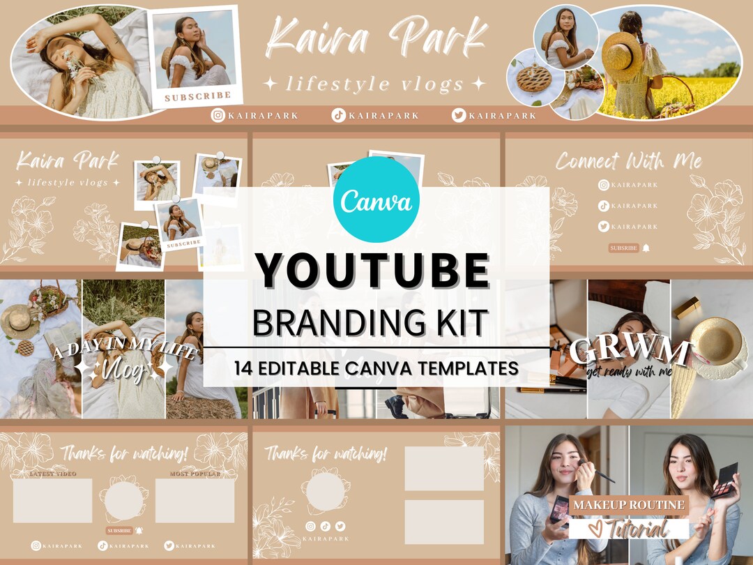 Youtube Brand Kit Brown Youtube Banner Templates Intros Etsy