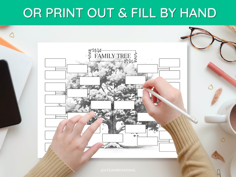 Family Tree Template, 5 Generations, Genealogy Chart, Pedigree Chart