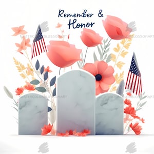 Mooie Memorial Day aquarel clipart | Perfect voor uitnodigingen, briefpapier en kunstafdrukken | Botanische tekening | Woondecoratie | PRINTBAAR digitaal