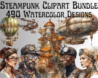 Steampunk Clipart Bundle of 490 Unique Designs, Mega Bundle, Steampunk PNG, Digital Victorian Art PNGs, Scrapbooking, Invitations, Decor