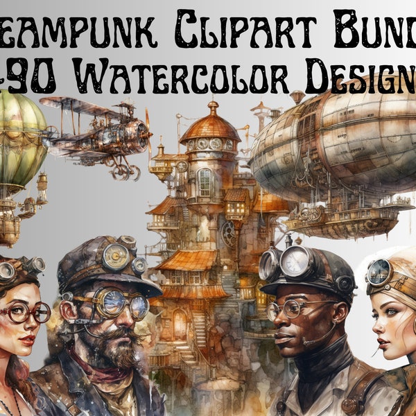 Steampunk Clipart Bundle of 490 Unique Designs, Mega Bundle, Steampunk PNG, Digital Victorian Art PNGs, Scrapbooking, Invitations, Decor
