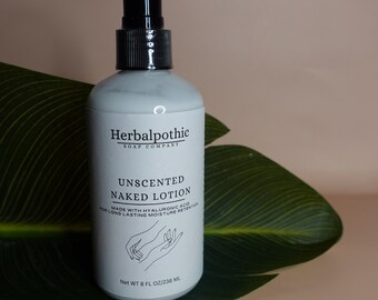 Unscented Hyaluronic Face & Body Lotion 8oz Pump Bottle made with Organic Oils and Butters.