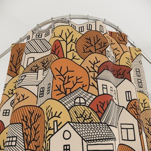 Bring the Charm of Autumn into Your Bathroom with a Beautiful Town and Colorful Trees, Enchanting Fall Town Shower Curtain