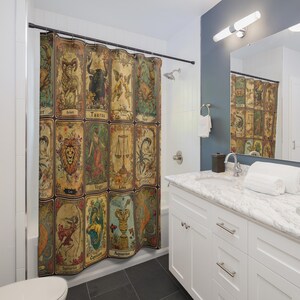Vintage Zodiac Shower Curtain, Astrology Bathroom Decor, Bathroom ...