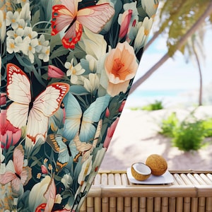 Spring Floral Window Curtains, Home Decor, Room Darkening Curtains, Butterfly Drapes, Nature Inspired Curtain Panel, Bedroom Decor