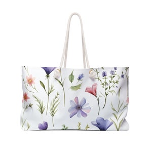 Watercolor Floral Weekender Bag, Botanical Travel Bag
