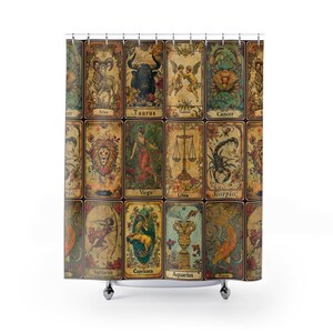 Vintage Zodiac Shower Curtain, Astrology Bathroom Decor - Etsy