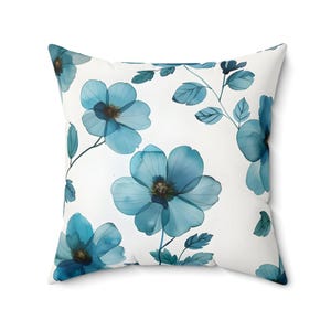 Watercolor Blue Floral Pillow, Botanical Throw Pillow