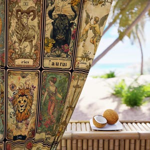 Tapiz del zodíaco vintage, decoración de pared con astrología - Cortina de ventana